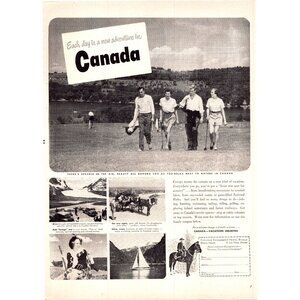 1951 Canada Vacations Tourism Vintage Print Ad Rockings Lakes Golfing Wall Art